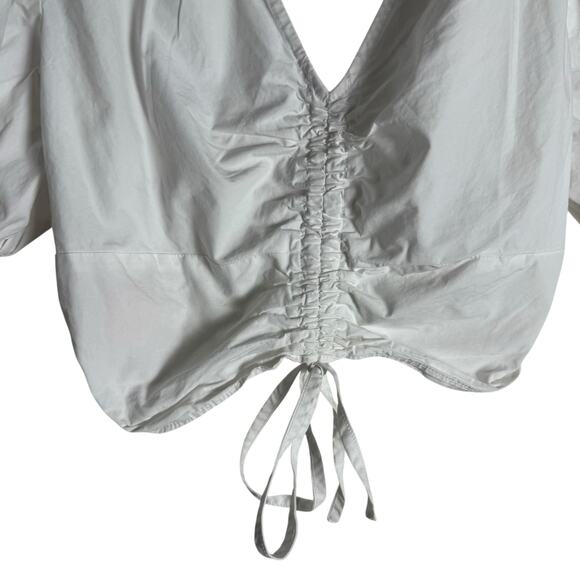 Derek Lam White Poplin Puff Sleeve V-Neck Ruched Tie Crop Top Size US 2 - Picture 8 of 14